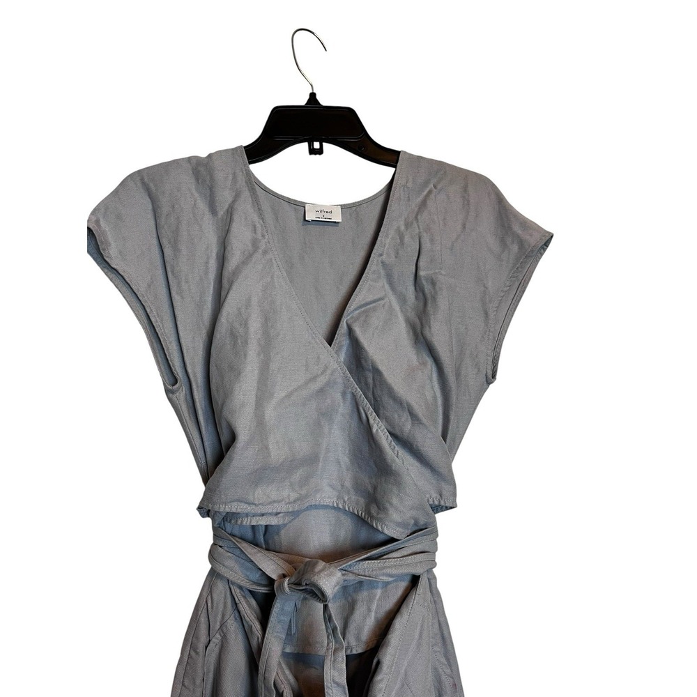 Aritzia Wilfred Brax Jumpsuit 6 Gray Linen Blend Wide Leg Tie Waist - Picture 4 of 7